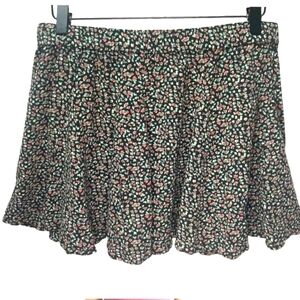 American Eagle Black Pink Green White Floral Flutter Mini Short Skirt Sz Large
